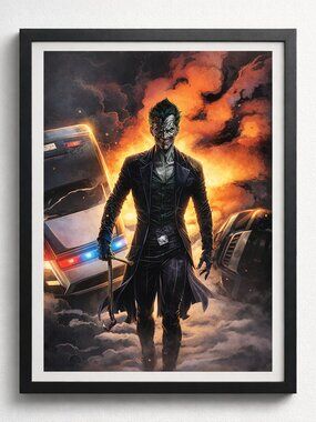 Joker DC Comics Framed Art Print Fire Explosion Scene Wall Decor Fan Art